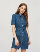 Miss Selfridge Denim Shirt Dress In Mid Wash-blues