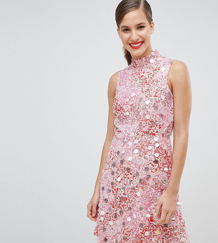 River Island High Neck Embellished Skater Dress - Pink