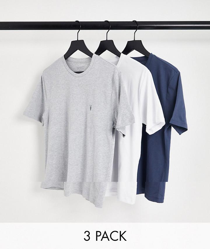 Allsaints Brace 3-pack T-shirts In White/gray/blue-multi