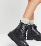 Simply Be Extra Wide Fit Lace Up Boot With Cleated Sole In Croc-black