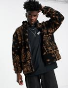 Mennace Paisley Sherpa Jacket In Black And Orange