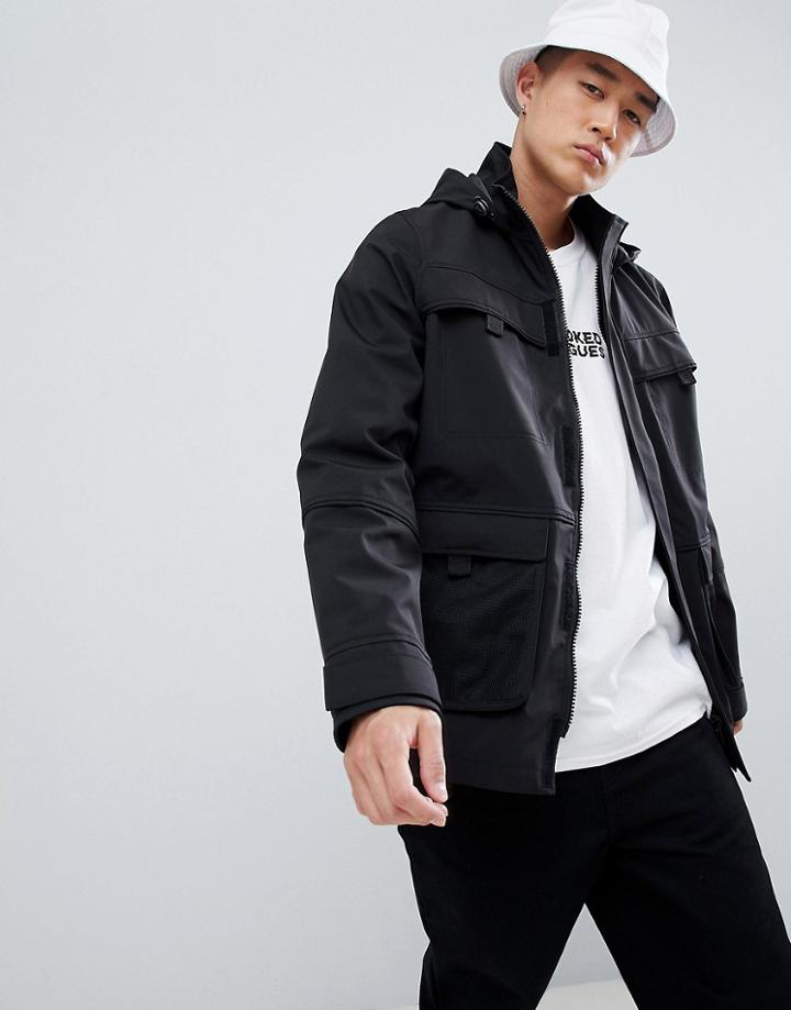 Asos Design Shower Resistant Parka With Mesh Pockets In Black - Black