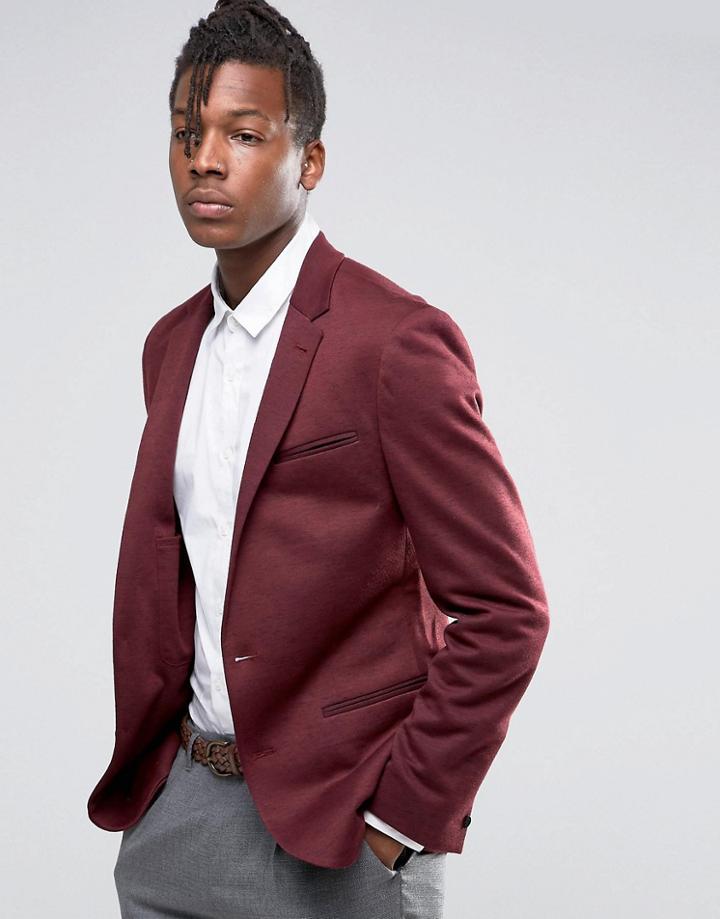 Asos Super Skinny Jersey Blazer With Fleck Detail In Burgundy - Red