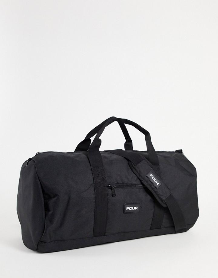 French Connection Fcuk Nylon Barrell Holdall Bag In Black