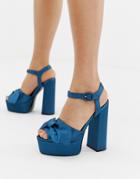 Asos Design Hardy Bow Platform Sandals - Blue
