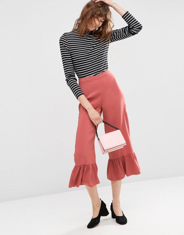 Asos Occasion Pants With Frill Hem - Dark Blush