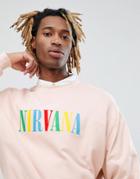 Asos Design Oversized Sweatshirt With Embroidered Nirvana Print In Pink - Pink