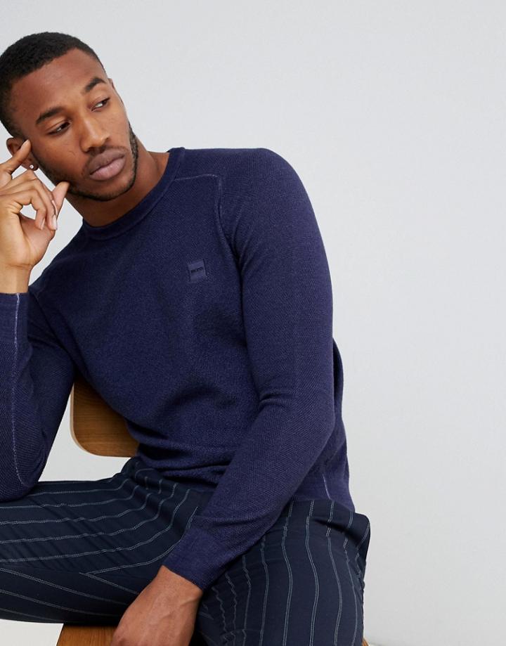 Boss Akusto Logo Crew Neck Sweater In Navy - Navy