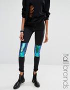 Noisy May Tall Skinny Jean With Sequin Knee Patch - Black