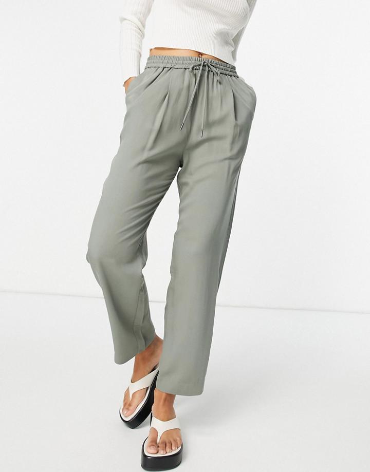 Mango Elasticized Waist Pants In Aqua Green