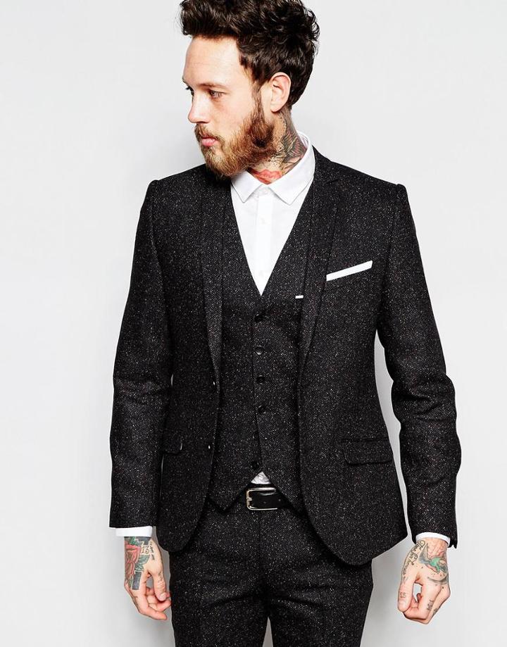 Heart & Dagger Suit Jacket With Multi Color Fleck In Skinny Fit - Black