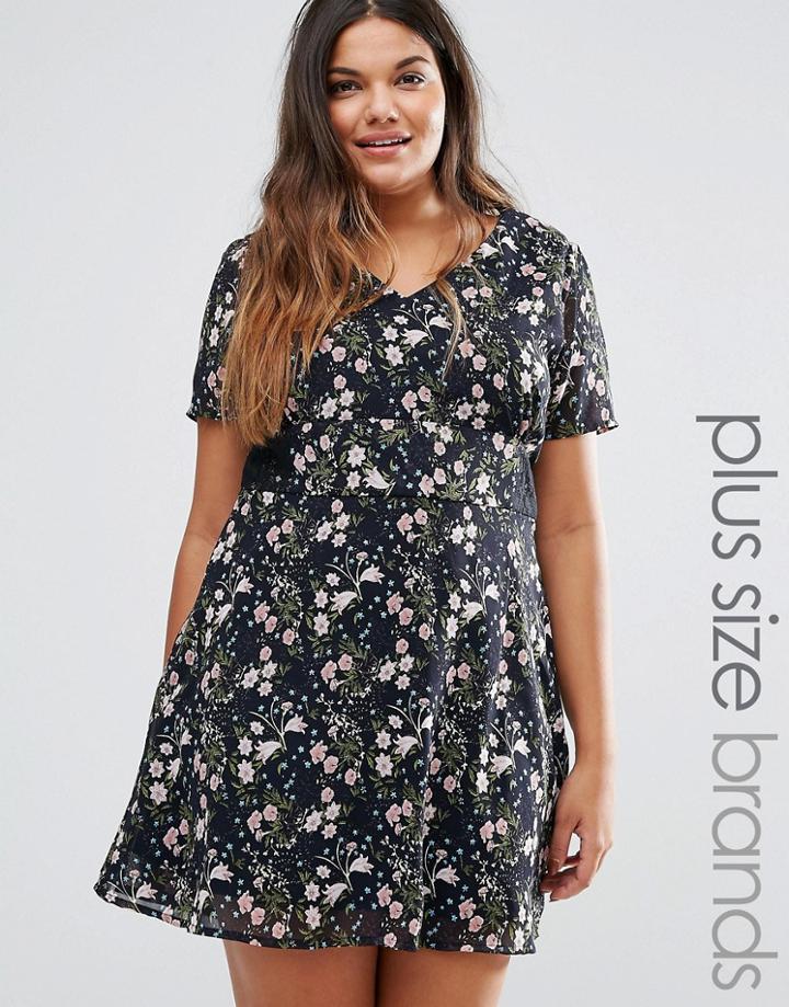 Yumi Plus Tea Dress With Lace Insert - Black