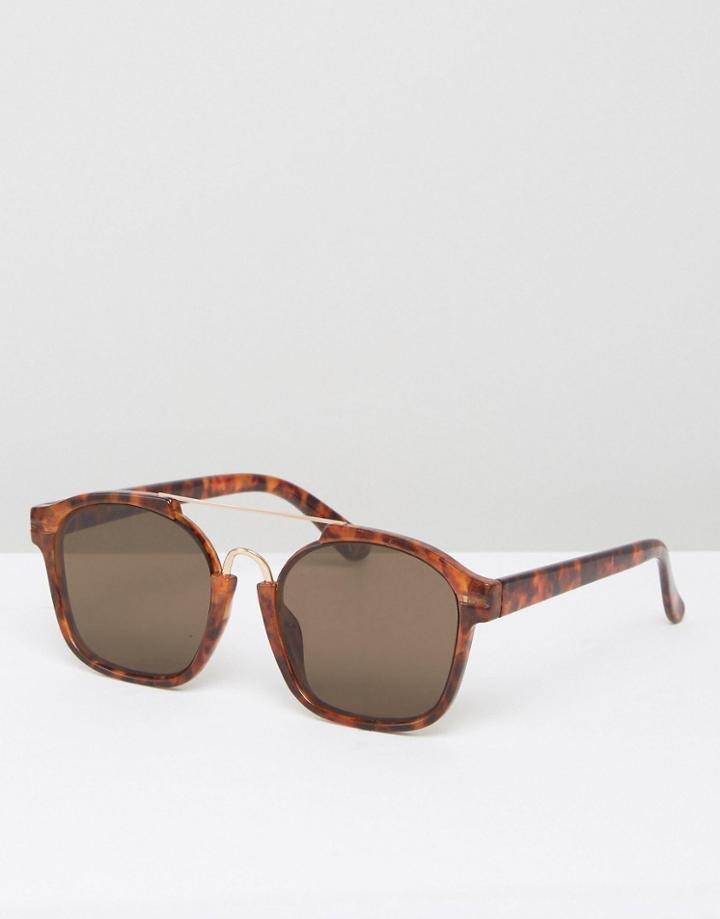 Asos Navigator Sunglasses In Tort And Gold - Brown