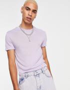 Asos Design Muscle Fit Linen Look T-shirt In Poly Blend In Lilac-purple