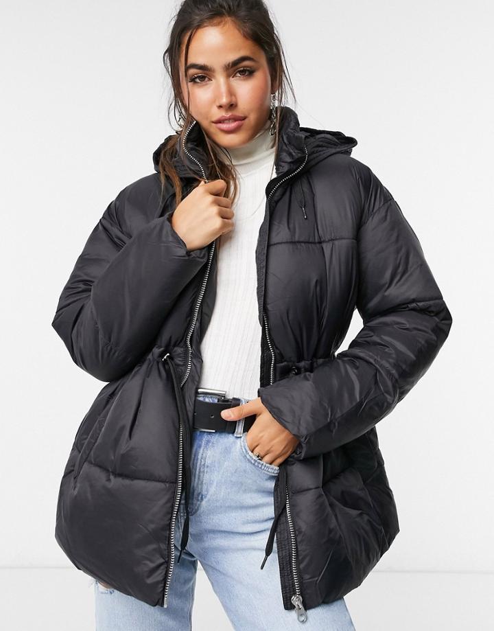 Vero Moda Padded Jacket With Drawstring Waist In Black