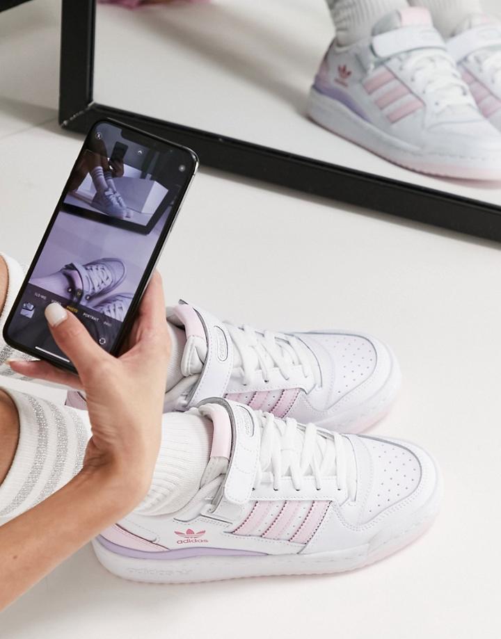 Adidas Originals Forum Low Sneakers In White With Pink Details