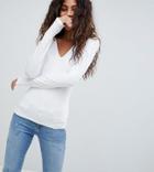 Asos Design Tall Ultimate Top With Long Sleeve And V-neck In White