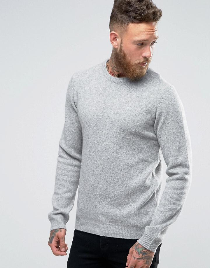 Asos Lambswool Rich Crew Neck Sweater In Light Gray - Gray