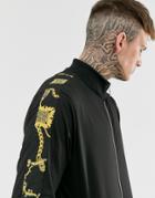 Asos Design Two-piece Poly Tricot Track Jacket In Stripe & Baroque Print-black