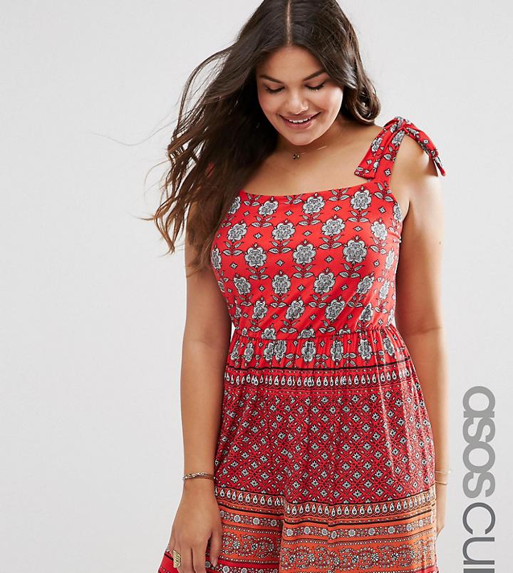 Asos Curve Border Print Jumper Dress Romper-multi