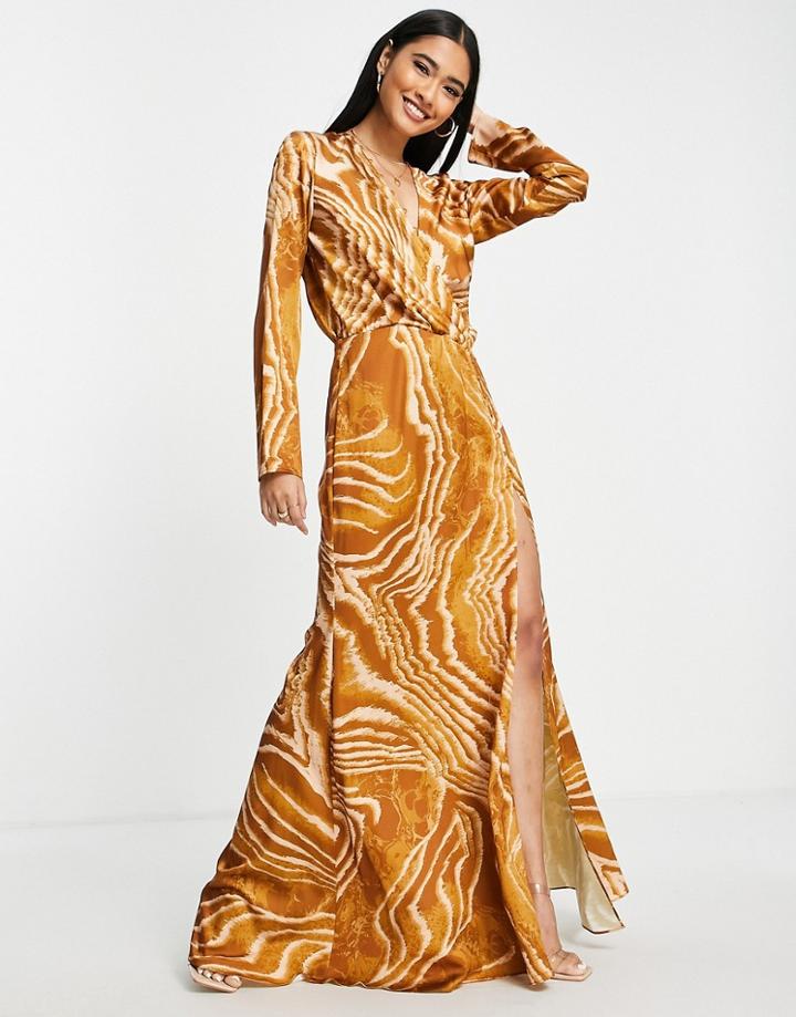 Asos Design Bias Cut Drape Maxi Dress With Button Detail In Abstract Print-multi