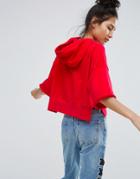 Bershka Cropped Hoodie - Red