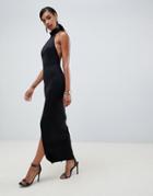 Asos Design Halter Maxi Dress With Split Detail - Black