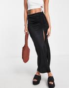 Topshop Ruched Channel Slinky Midi Skirt In Black