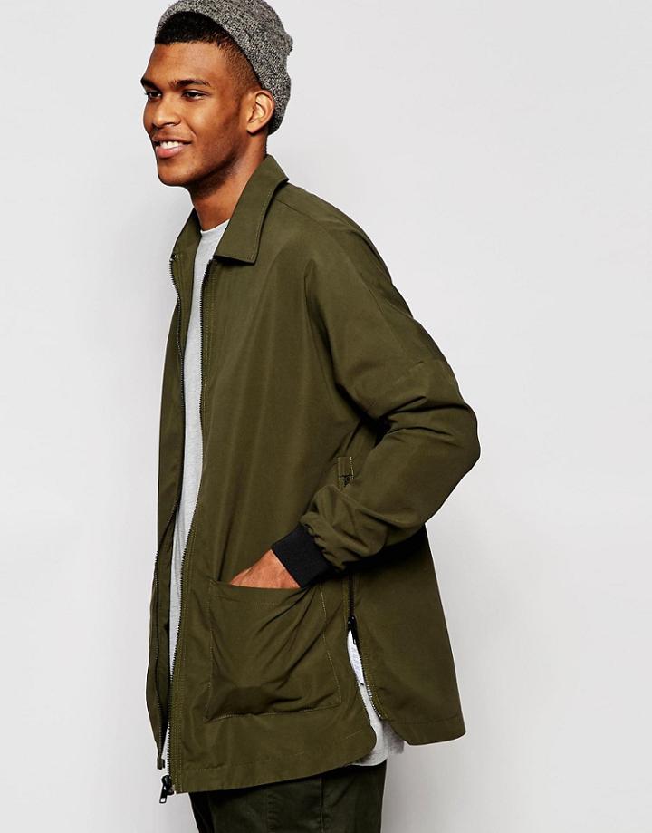 Asos Coach Jacket With Side Zip In Khaki - Khaki