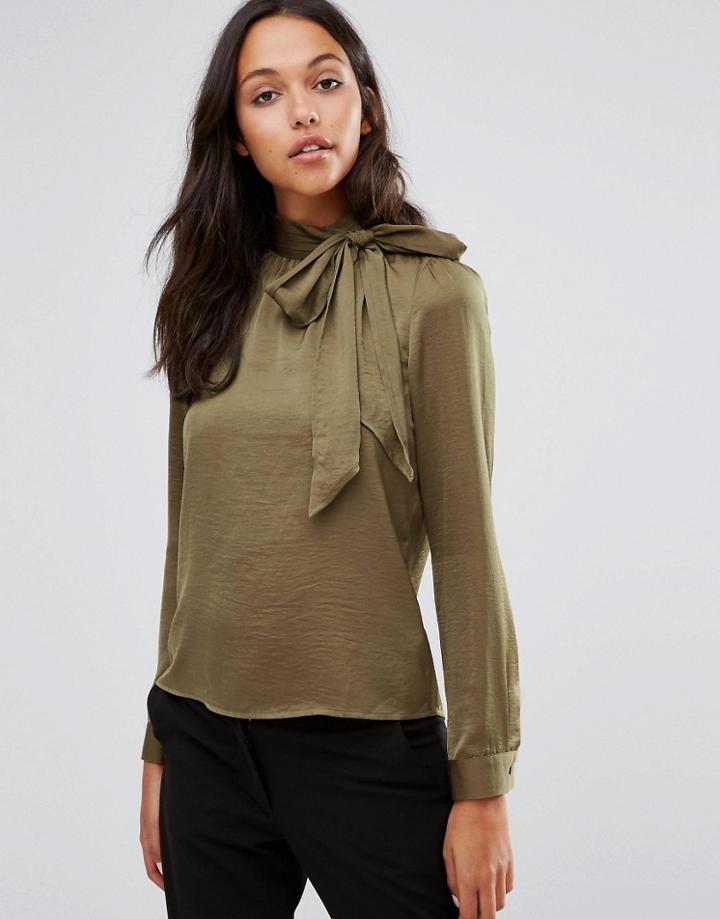 Vero Moda Satin Pussybow Blouse - Brown