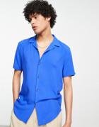 Asos Design Regular Revere Viscose Shirt In Bright Blue