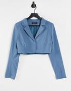 In The Style X Yasmin Chanel Cropped Blazer In Blue - Part Of A Set-blues
