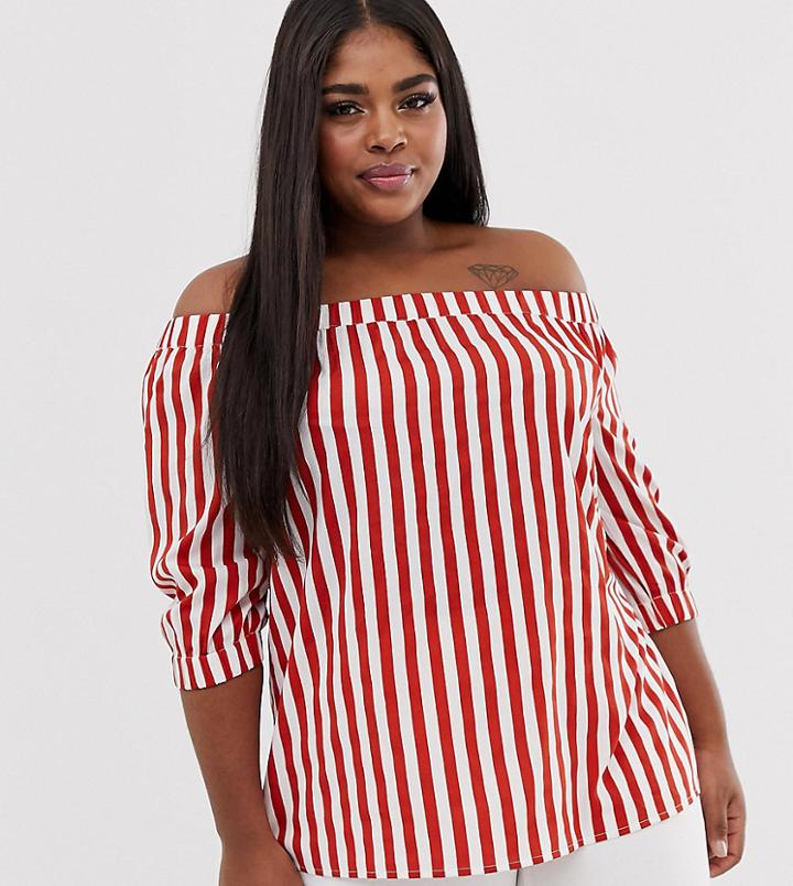 Junarose Stripe Bardot Top-red