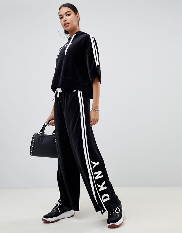 Dkny Wide Leg Velour Trackpant - Black