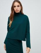 Noisy May High Neck Top With Fine Rib - Green