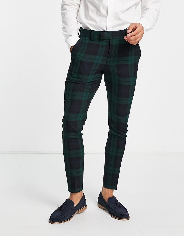 Asos Design Super Skinny Suit Pants In Dark Green Blackwatch Tartan Check