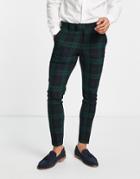 Asos Design Super Skinny Suit Pants In Dark Green Blackwatch Tartan Check