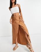 Asos Design Maxi Wrap Skirt In Tan - Part Of A Set-brown