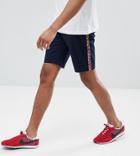 Asos Design Tall Slim Chino Shorts In Navy With Geo-tribal Side Tape - Navy