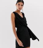 Asos Design Tall Mini Drape Front Dress-black