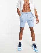 Asos Design Jersey Skinny Shorts With Pin Tucks In Pastel Blue