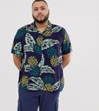 New Look Plus Revere Collar Shirt In Pineapple Print - Blue