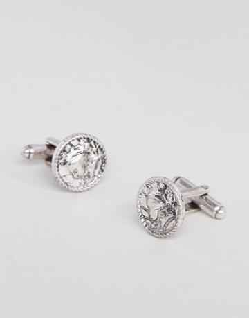 Asos Design Cufflinks With Coin In Silver - Silver