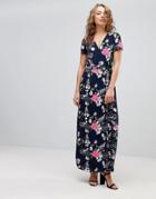 Pieces Emi Floral Print Maxi Wrap Dress-navy