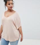 Asos Design Curve T-shirt With Drapey Batwing Sleeve In Pink - Pink