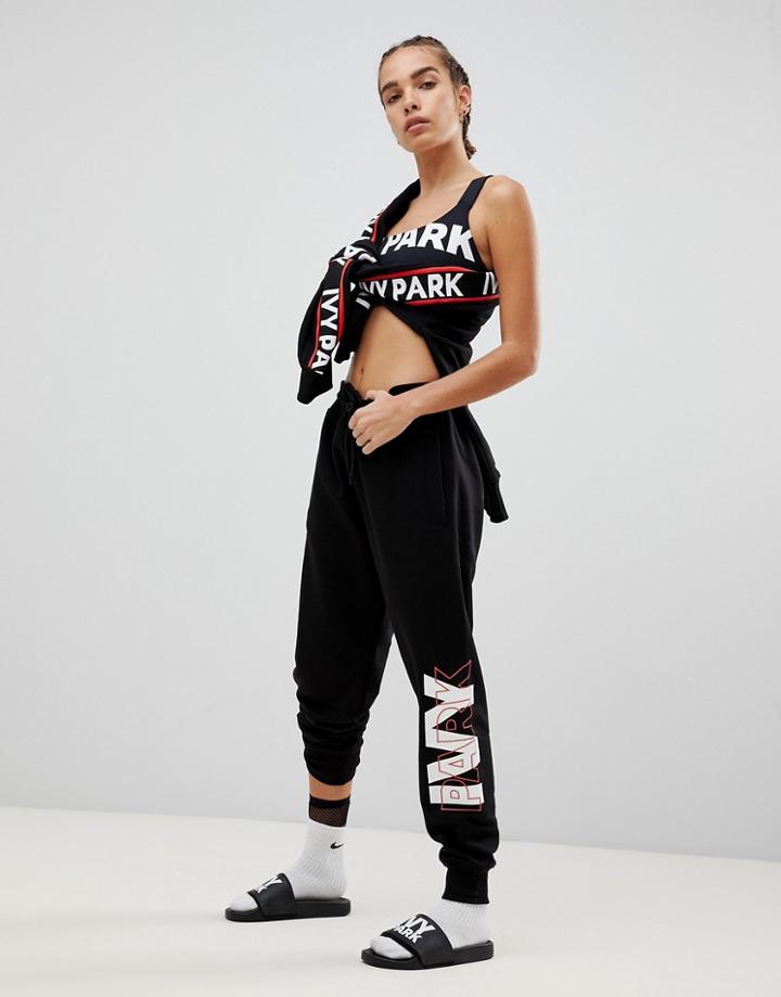 Ivy Park Logo Joggers In Black - Black