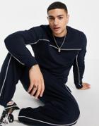 Asos Design Oversized Sweatshirt With Piping Details In Navy - Part Of A Set