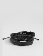 Icon Brand Leather & Woven Bracelet Pack In Black - Black