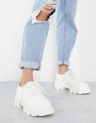 London Rebel Chunky Canvas Lace Up Shoes In Cream-white