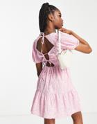 Influence Puff Sleeve Mini Dress With Tie Back Detail In Pink Floral